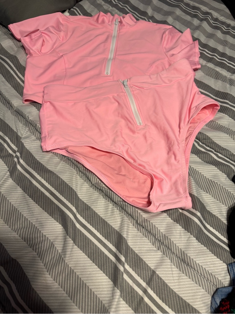 Pink Zipper High-Waist Swim Set - Women